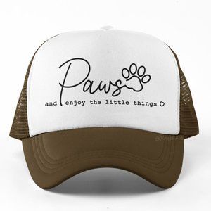 🆕Paws & Enjoy the Little Things Foam Trucker Hat Mesh Snapback Cap Brown/White